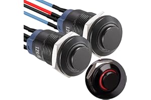 APIELE 12mm Latching Push Button Switch Pre-Wired 150mm High Round Head Aluminium Alloy 1NO 1 Normally Open with Ring Led Pack of 2 (Red)