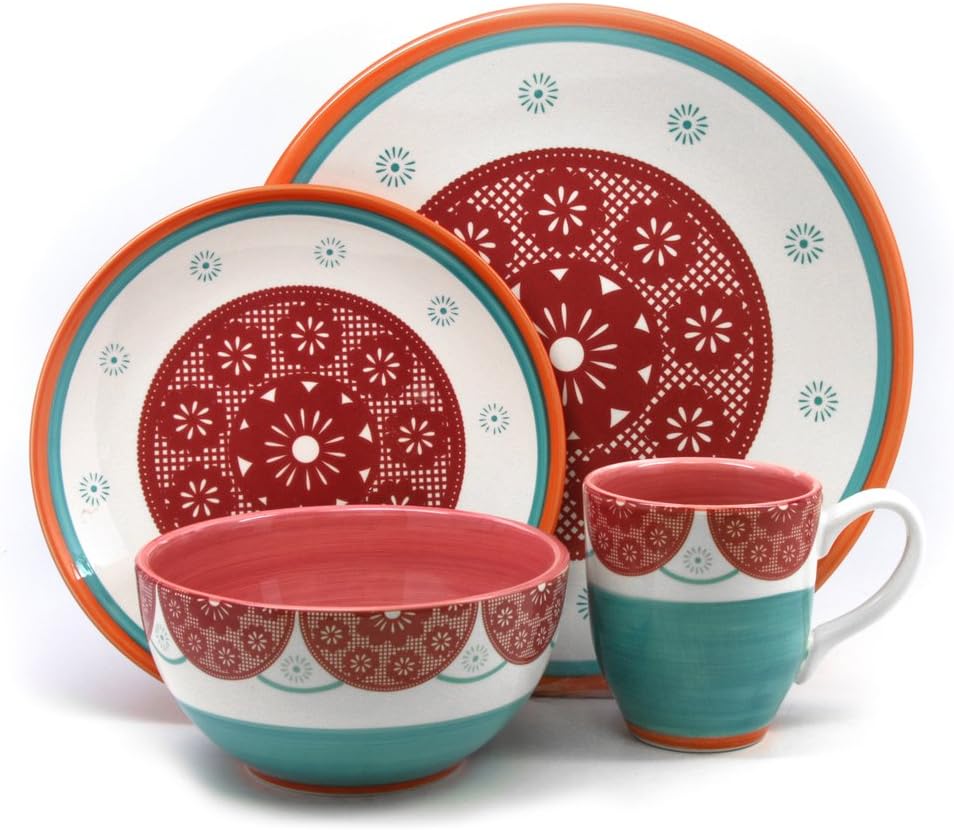 Simplemente Delicioso Evita 16-Piece Dinnerware Set, Magenta - 1 Year Direct Manufacturer Warranty