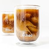Ethoz® by Planetary Design Double Walled Glass Tumblers – Insulated Borosilicate Cups, 8 fl.oz (Set of 2), Ideal for Coffee, Tea, Whiskey, Matcha | Elegant & Durable Design, Perfect for Holiday Gifts!