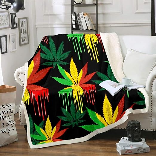 Feelyou Marijuana Leaf Sherpa Blanket Cannabis Leaves Throw