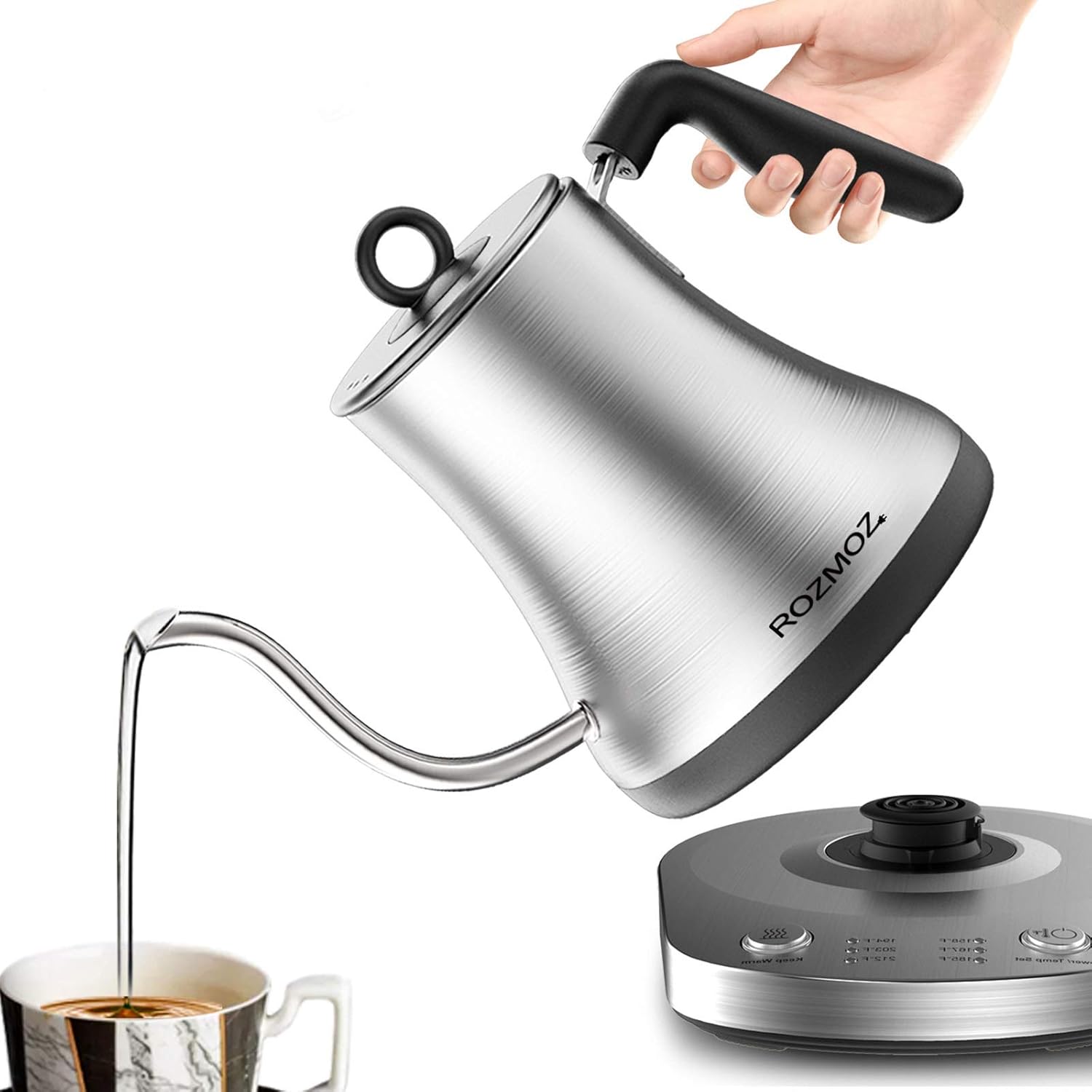 Rozmoz Electric Kettle with Temperature Control, Pour Over Kettle 304 Stainless Steel Tea & Coffee Gooseneck Kettle 0.8L, 1000 Watt Quick Heating: Kitchen & Dining