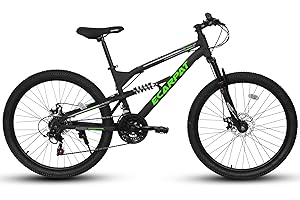 Ecarpat Full Suspension Mountain Bike 24/26 Inch Wheel, 21-Speed Mountain Bicycle with Dual Disc Brakes Thumb Shifter, Carbon Steel Frame MTB Bike for Teenagers Adult Men Women Trail Commuter