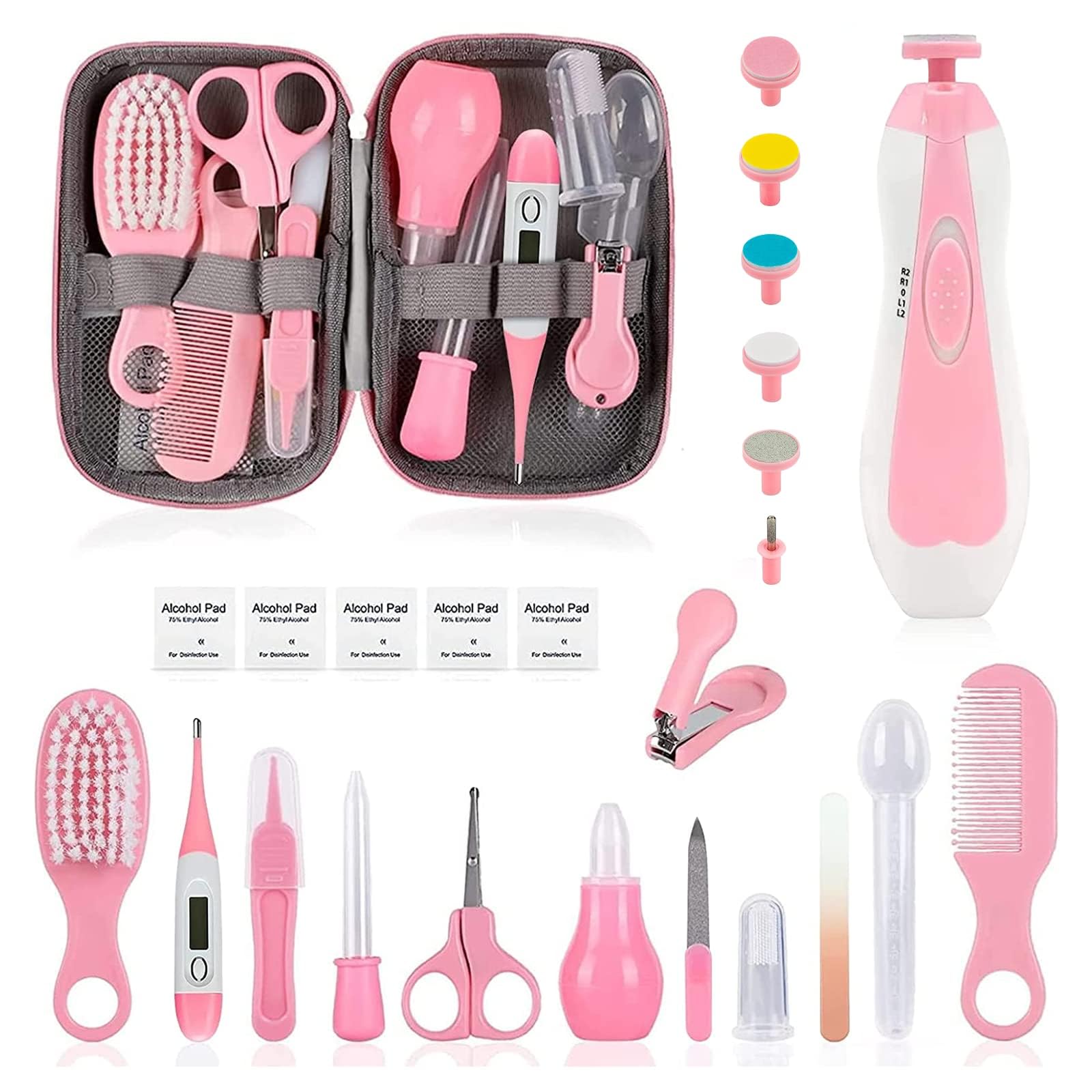 Baby Grooming Kit, Infant Safety Care Set with Hair Brush Comb Nail Clipper Nasal Aspirator,Baby Essentials Kit for Newborn Girls Boys (Pink 20 in 1)