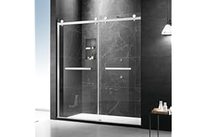 MoSweet Milano Double Sliding Shower Door, 60 in.W x 74 in.H Framed Shower Door 5/16"(8mm) Clear Tempered Glass, 18 inch Pull Handle, Stainless Steel Hardware, Chrome Finished