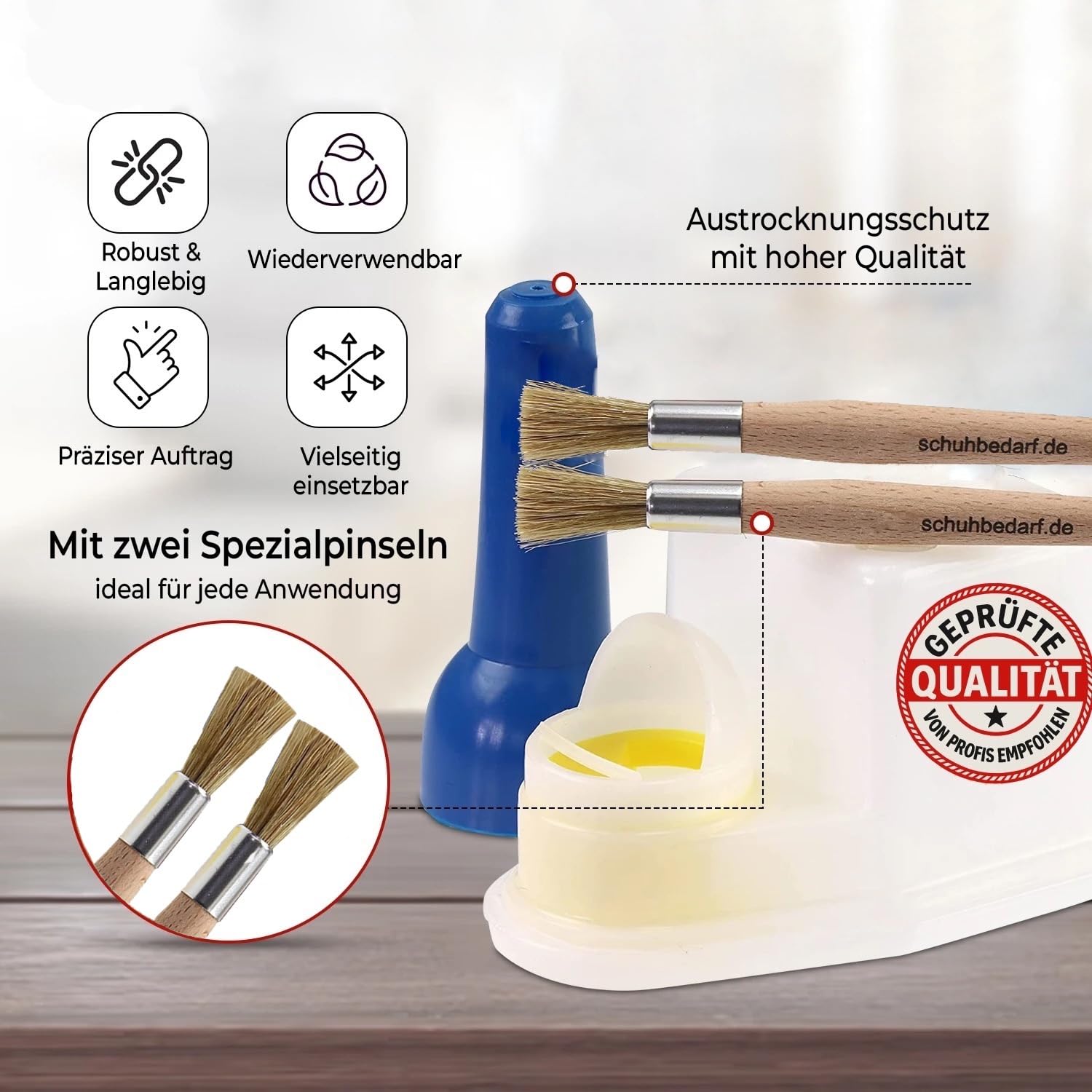 Klebstoff Sparbehälter mit 2xPinsel – luftdichter Leimspender für Schuhkleber, Holzleim, Kontaktkleber & Bastelkleber – robuster Leimbehälter für Werkstatt, Handwerk, Modellbau & Reparatur (0,4 Liter) 2