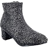 ABSOLEX Girle's Rhinestone Round Toe Block Chunky Low Heel Ankle Booties