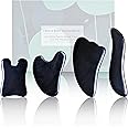 Rena Chris Guasha Massage Tool, 4 Pcs Gua Sha Facial Tool, Guasha Board for SPA Acupuncture Therapy Trigger Point Treatment, Gua Sha Scraping Massage Tool（Black）