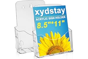 xydstay Acrylic Brochure Holder 8.5x11 Inches Slant Back Design, Clear Display Stand, Plastic Table Stand Sign Holder,Pamphlet Holder Flyer Holder, Acrylic Display Stand,for Office, Home, Store, 2 Pack