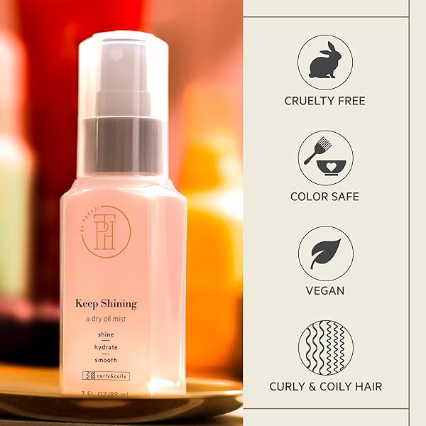 TPH BY TARAJI KEEP SHINING DRY OIL MIST FOR COILY & CURLY HAIR | PROTECTIVE GLOSS & HAIR SHINE SPRAY HELPS REDUCE THE LOOK OF SPLIT OF ENDS | CRUELTY FREE, VEGAN HAIR SPRAY FOR WOMEN & MEN, 3 FL OZ