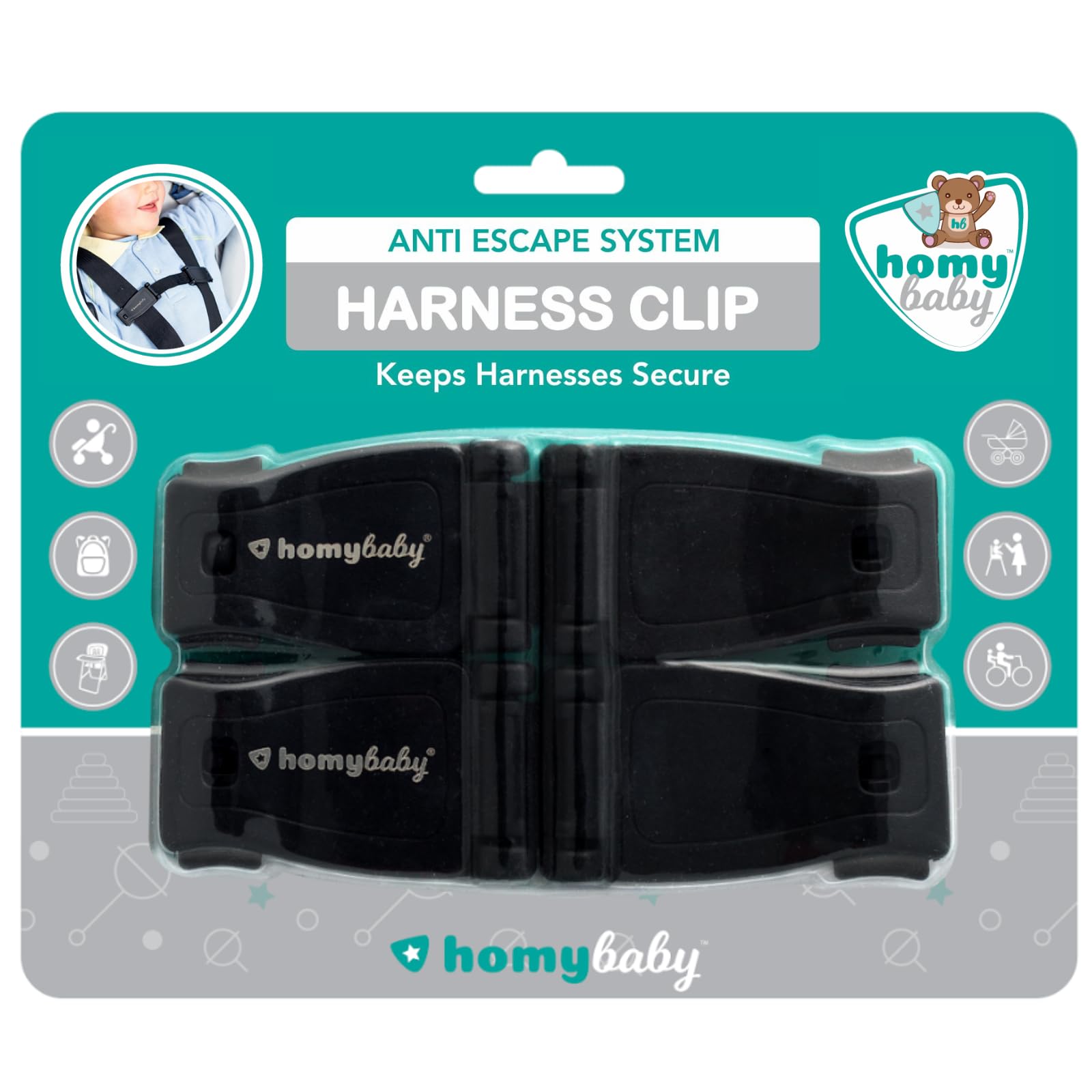 HOMYBABY® Anti-Escape Harness Clip – Adjustable Chest Buckle - Prevent Children Taking Their Arms Out of The Straps - Harness Chest Clip (Standard, 2-Pack)
