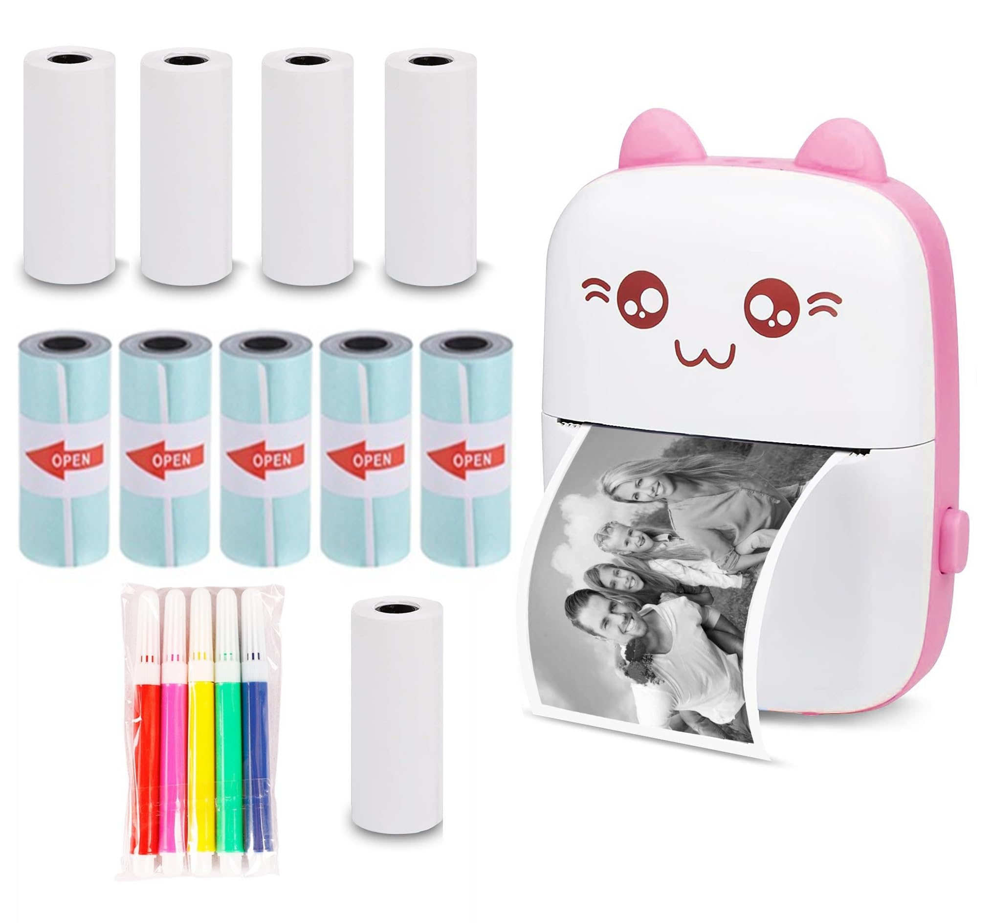 WANGCL Thermal Label Printer with Usb Recharge Portable Bluetooth Wireless Photo Printer Compatible with Android or iOS with 1 Roll Thermal Paper（Pink）