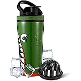 Ice Shaker Insulated Stainless Steel Shaker Bottle | 26oz, Bomber | Cold for 30+ Hours | Insulated Cup with Twist-on Agitator | Odor-Free Bottle for Protein Shakes, Water, Smoothies, Cocktails