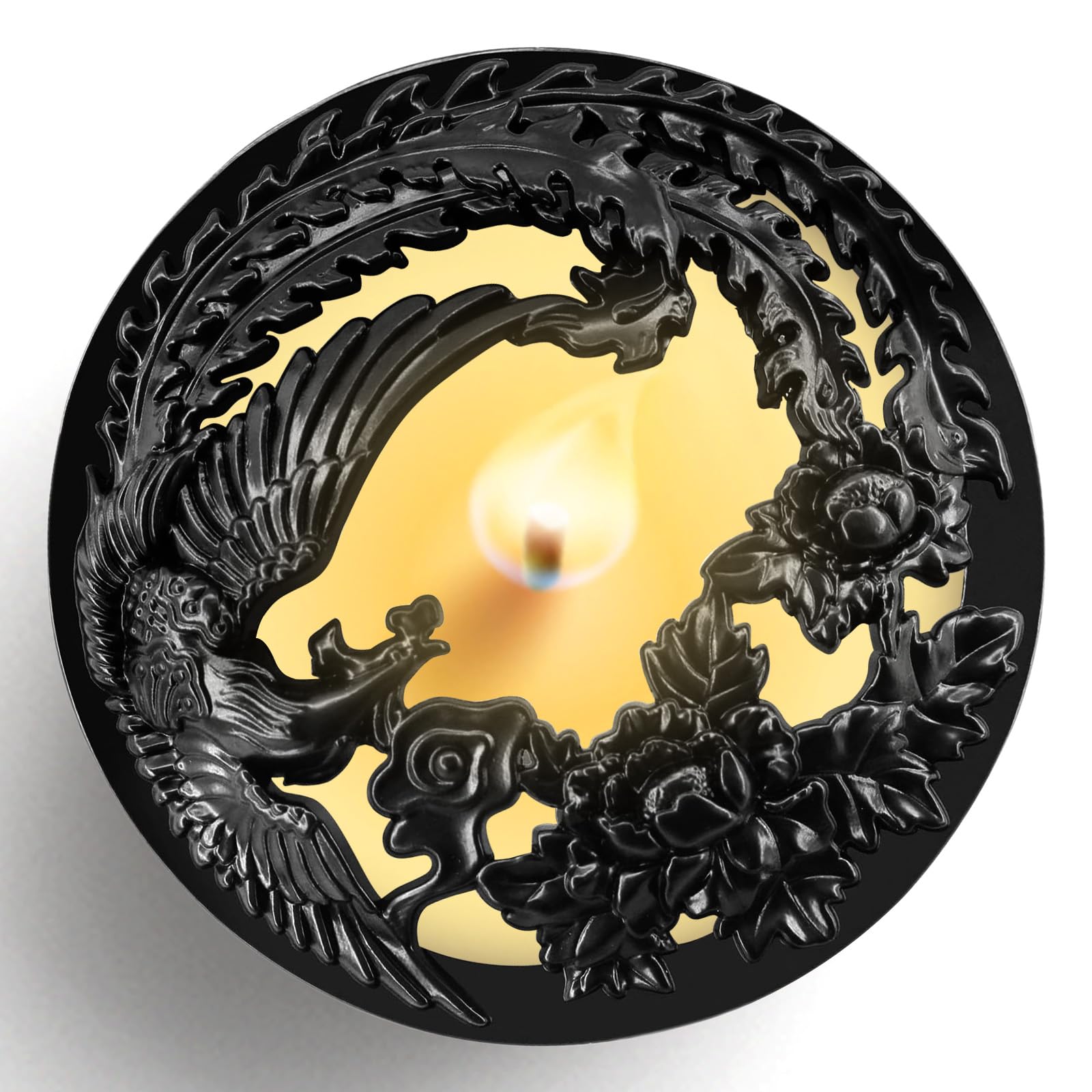 Hion Scented Candle Topper Cover to Burn Evenly, Illuma Lid Candle Jars Accessories Decoration Gifts for Women, Elegant Carved Shades Sleeves Increases Atmosphere Party(Phoenix Black)