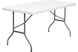 Flash Furniture Elon 5' Rectangular All-Occasion Plastic Folding Event Table, Foldable Portable Banquet Table for Indoor/Outdoor Events, White