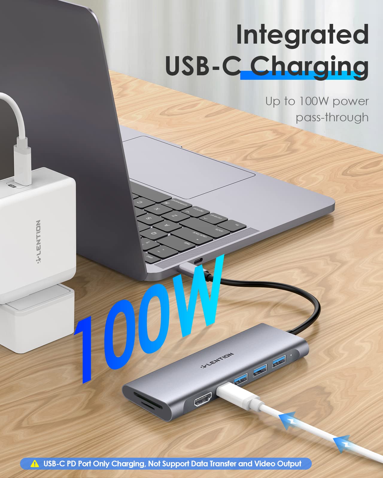 LENTION USB C Multiport Hub with 4K HDMI, 3 USB 3.0, SD/Micro SD 3.0 Card Reader, 100W PD Compatible 2024-2016 MacBook Pro, New Mac Air, Other Type C Devices, Stable Driver Adapter (C36B, Space Gray)