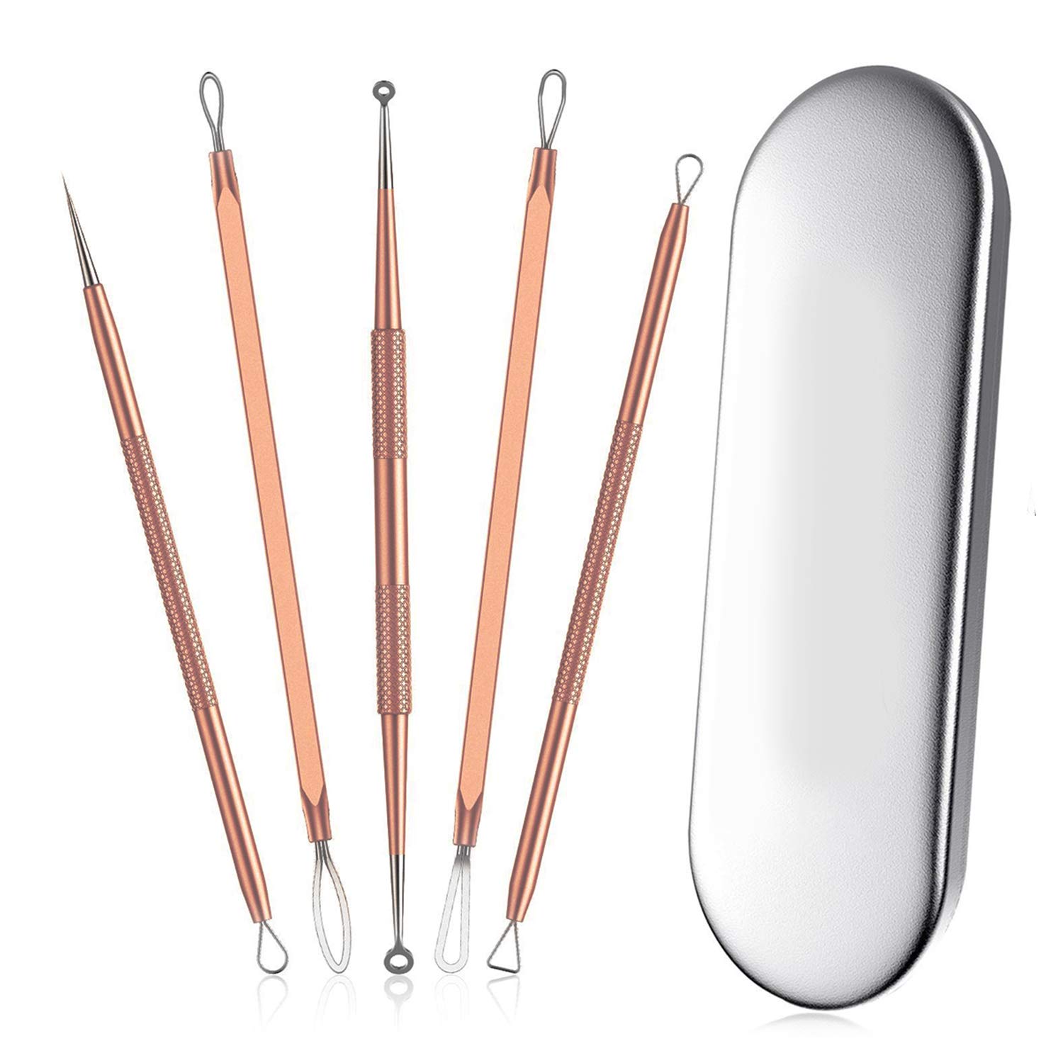 Blackhead remover,Acne treatment,Pimple Popper,Face Skin Care Kit,Professional Comedone Blemish, Zit, Whitehead Scar Extractor, 5 Piece Surgical Grade Stainless Steel Tools & Travel Case (black): Beauty