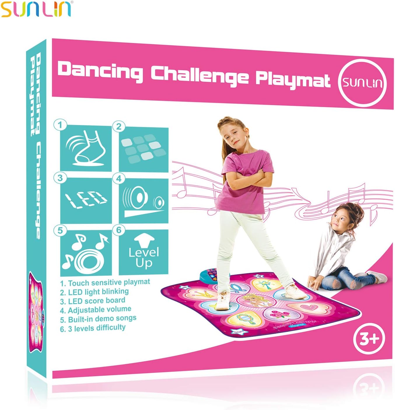 SUNLIN Dance Mat - Dance Mixer Rhythm Step Play Mat - Dance Game Toy Gift for Kids Girls Boys - Dance Pad with LED Lights, Adjustable Volume, Built-in Music, 3 Challenge Levels (35.4"X36.6"): Toys & Games