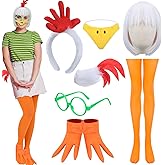 Simgoing 7 Pcs Halloween Young Chicken Costume birds Rooster Costume Accessories Include Wig Chicken Headband Set Glasses with Stockings for Adults Cosplay Party