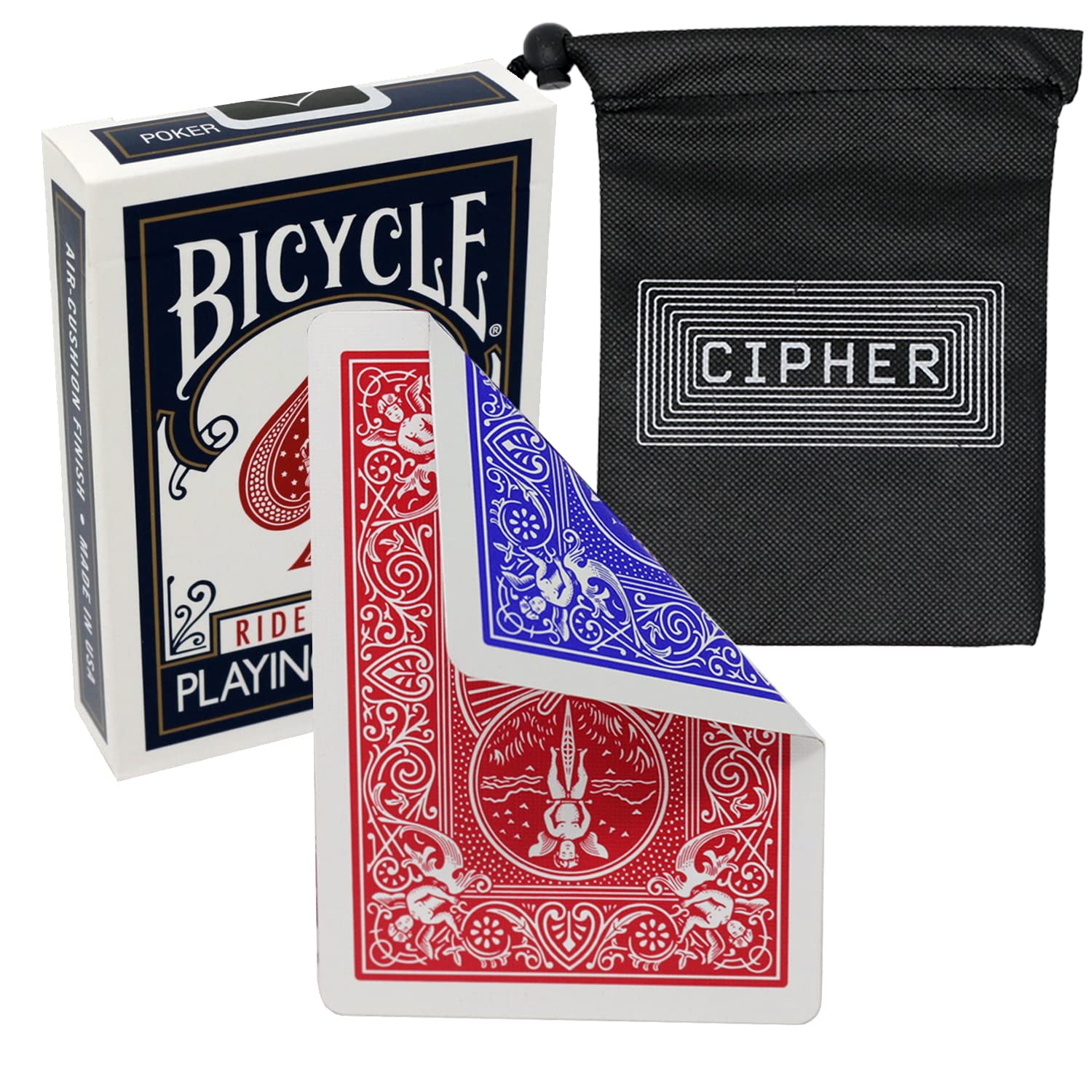 Bicycle and Cipher Playing Cards Double Back - Gaff Bicycle Deck - Includes Cipher Playing Cards Bag (Red/Blue)