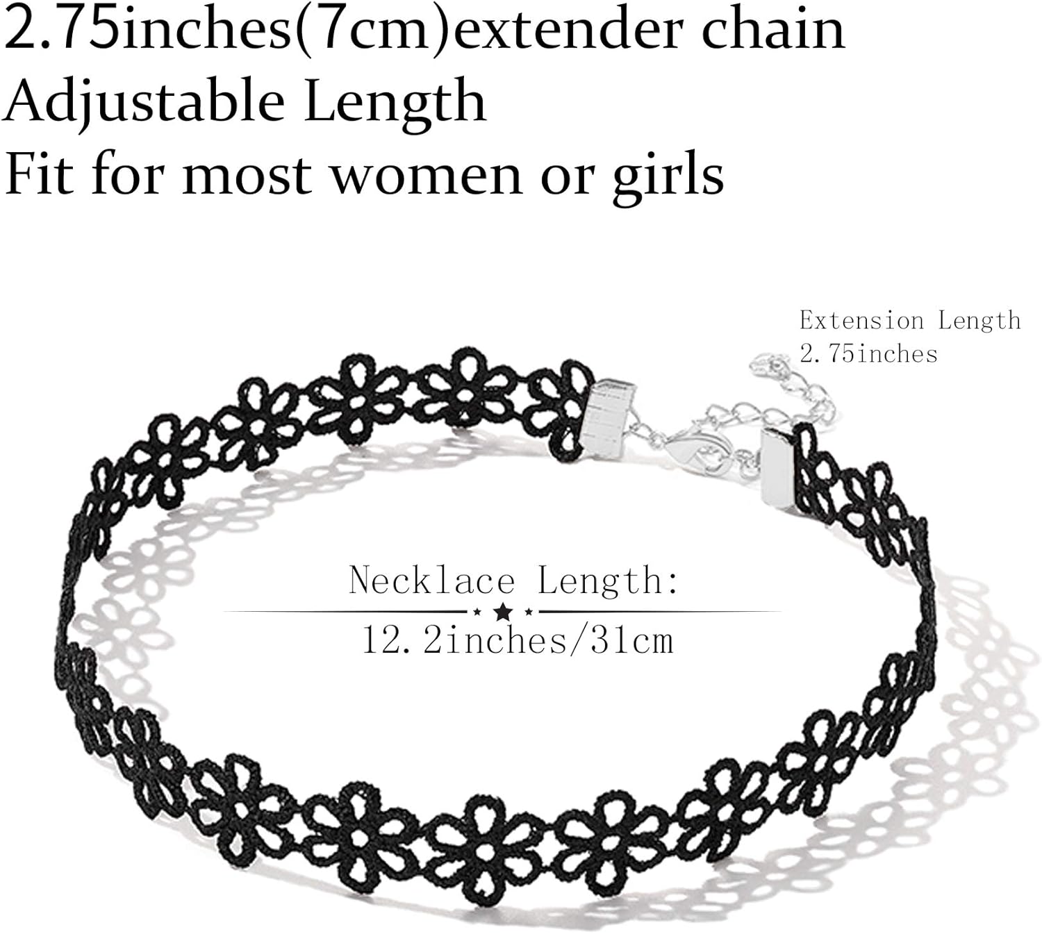 Prohouse Gothic Womens Rubber Pendant Necklace Chain Double Line Henna Tattoo Choker Necklace Stretch Elastic Set (60PC): Clothing
