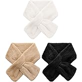 Fourluoo 3 Pcs Winter Fur Collar Scarf for Women Solid Color Faux Fur Warm Soft Furry Wrap Scarf