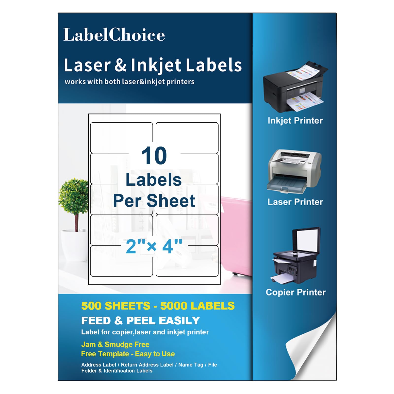 Photo 1 of LabelChoice 500 Sheets 5000 Pcs 2”x4” 10 Up Shipping Address Labels Compatible with Laser and Inkjet Printers, 2x4 10 Per Page Strong Adhesive Internet Mailing Shipping Labels