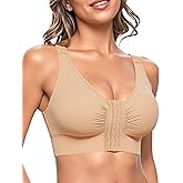Easybunny Compression Bras for Women Post Surgery Front Closure Mastectomy Bra Surgical Adjustable Straps Wirefree Skin M