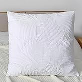 YINFUNG White Quilted Euro Shams 26x26 Set of 2 Palm Leaf Embroidered Leaves European Pillow Covers Embossed Textured Cotton Pattern Bright White