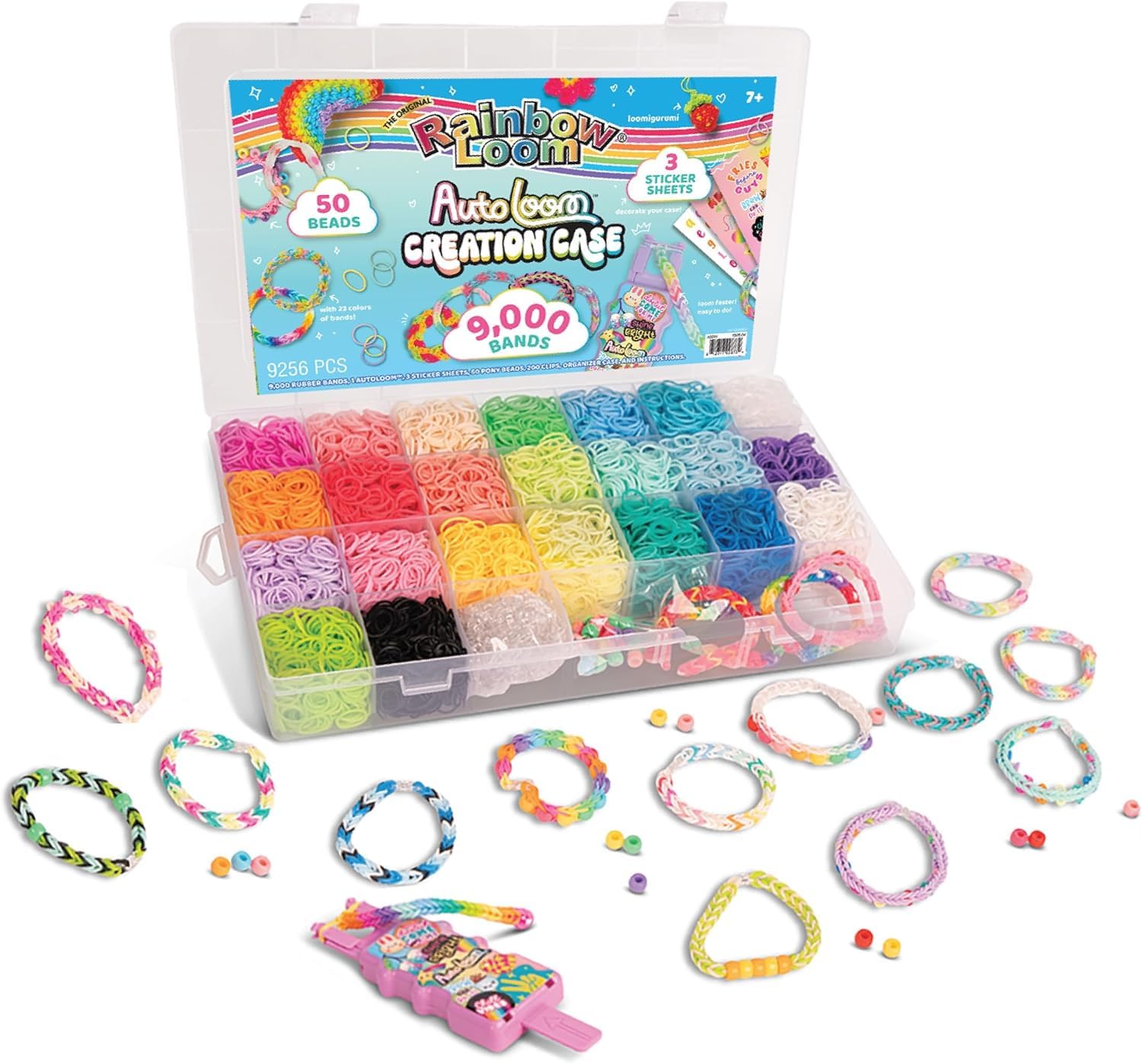 Rainbow Loom: 9,000 Bands AutoLoom Creation Case with 50 Beads & 3 Sticker Sheets – DIY Bracelet & Jewelry Making Kit for Kids 7+