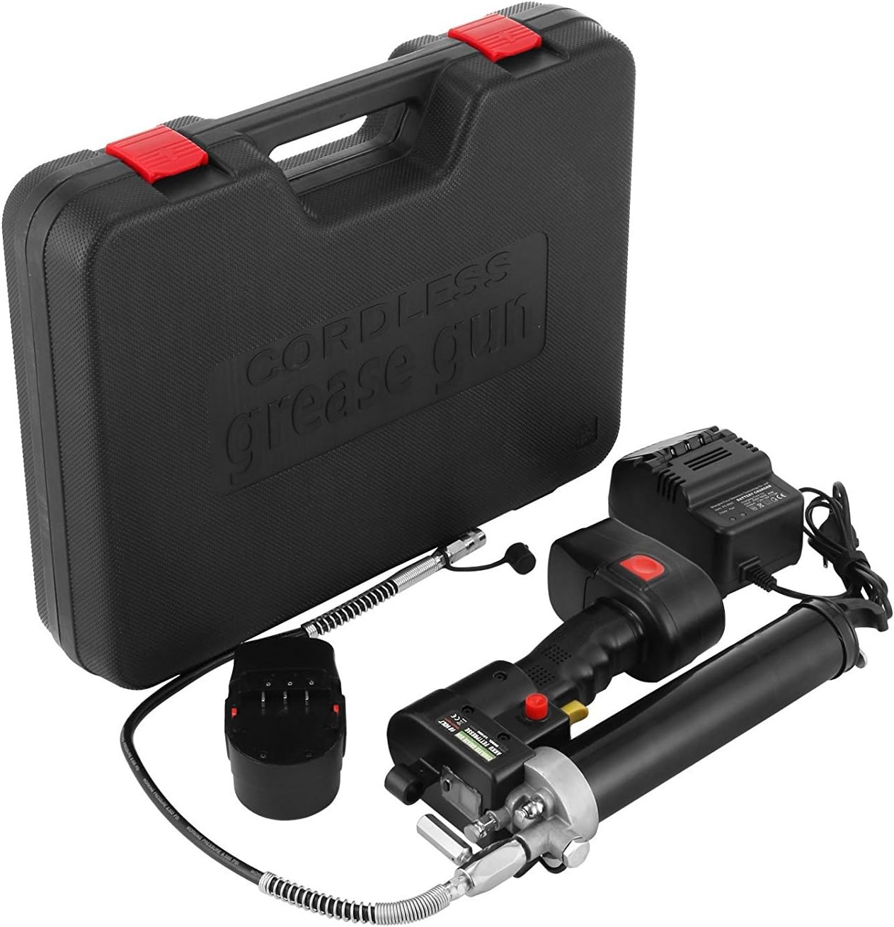 Hopopular Cordless Grease Gun 18V Cordless Grease Gun Kit One Hour Fast Charger 2 Battery Powered Cordless Grease Gun Battery