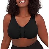 LEADING LADY, Laurel, Front-Closure Bra for Women, Seamless, Wireless, Full Coverage, Soft Padded Straps, Unlined, Black, 3X