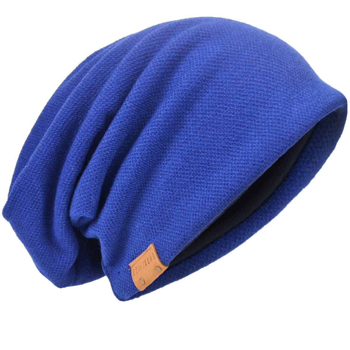 HISSHE Oversized Men Knit Beanie Hat Baggy Slouchy Double-Layer Skull Cap B011s (Solid-Royal Blue)