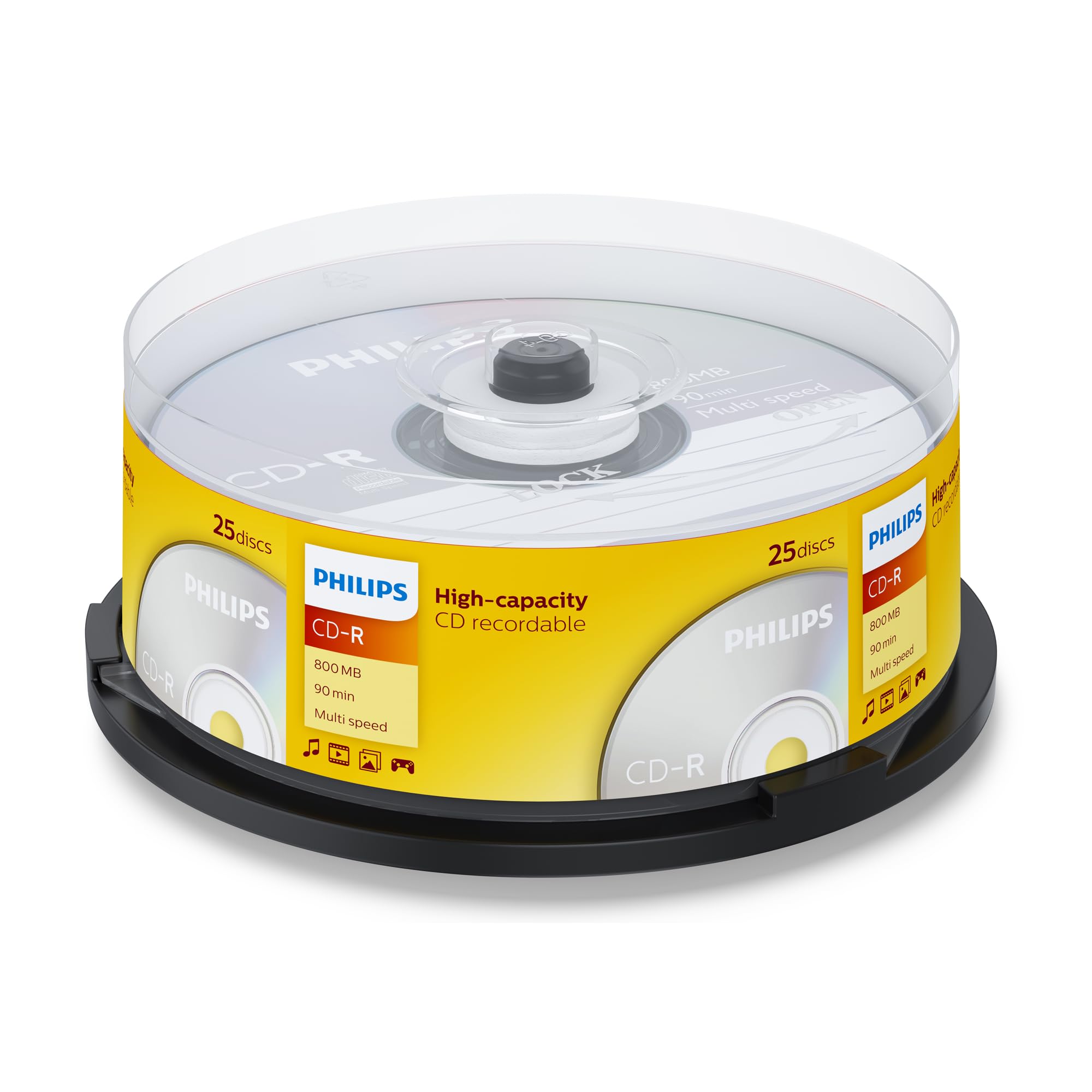 Philips CD-R 800 MB Data (Gbyte/90 Minuten, Multi Speed Recording 25er (Packaging may vary)