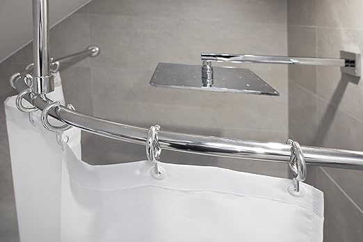 ALU BOGENSTANGE BARRIEREFREI 90x90 cm DUSCHVORHANGSTANGE OVALSTANGE SILBER GLÄNZEND