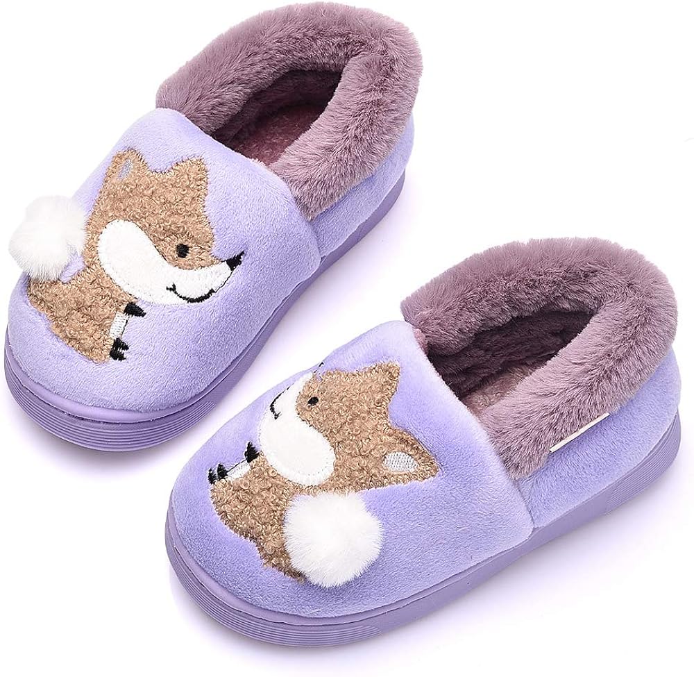 purple fluffy slippers