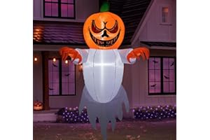 CANDIESLIFE 5.2FT Halloween Inflatables Pumpkin Ghost Outdoor Decor, Hanging Blow up Yard Decorations with Build-in LED Lights for Halloween Party Indoor Outdoor Window Garden Lawn