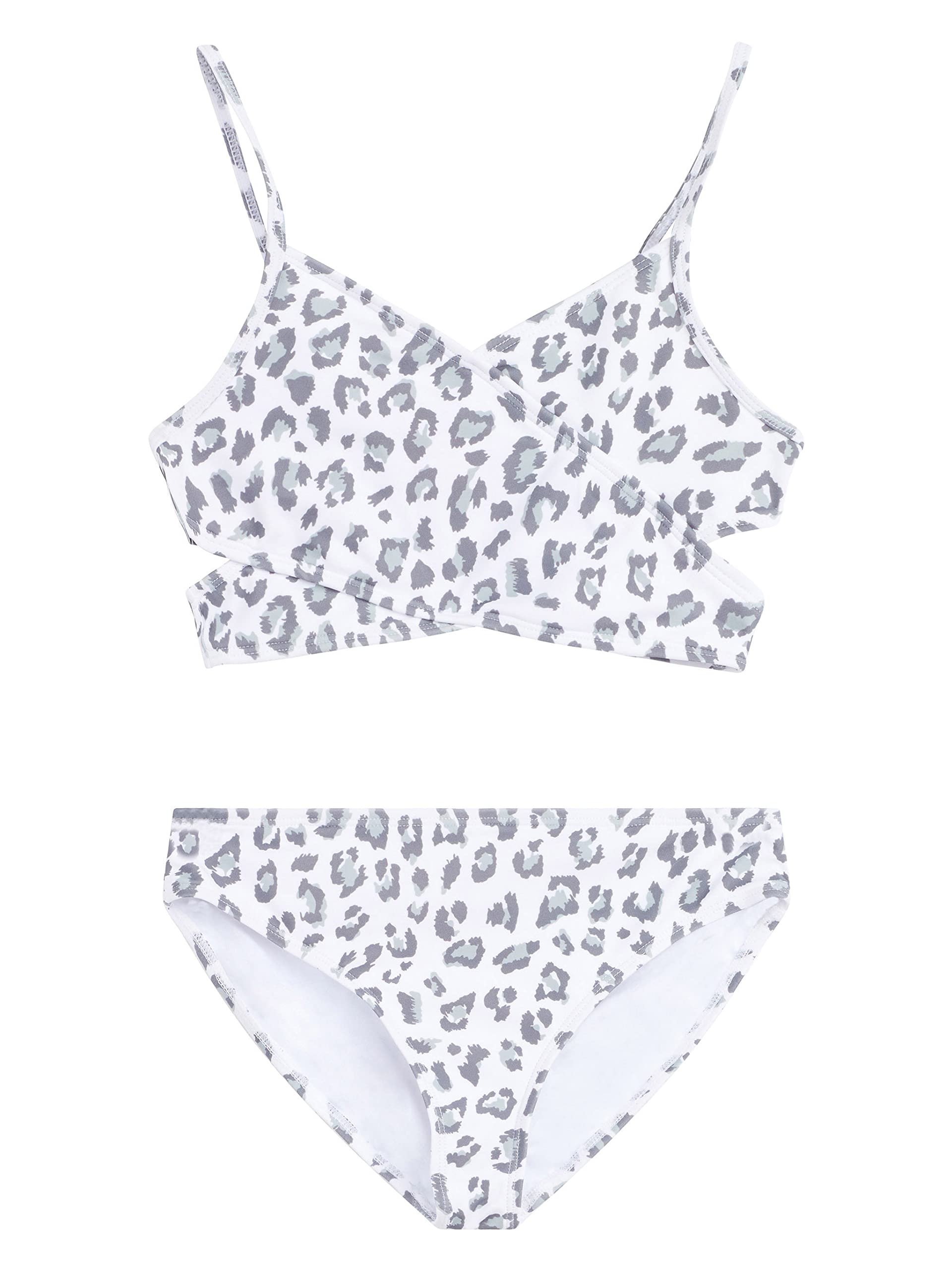 Photo 1 of Kanu Surf Girls' Coral Reef Sport Wrap Around Bikini 2-Piece Swimsuit, Beach Leopard White, 6