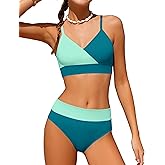 ADIFUN Girls Swimsuit V Neck Bikini Set Color Block with Cover Up 3Pcs Bathing Suits