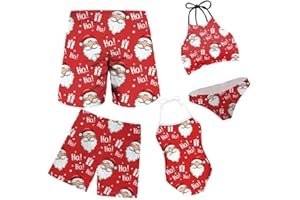 FKELYI Mommy and Me Christmas Swimsuit Matching Family Swimwear Bikini and Swim Trunks Set
