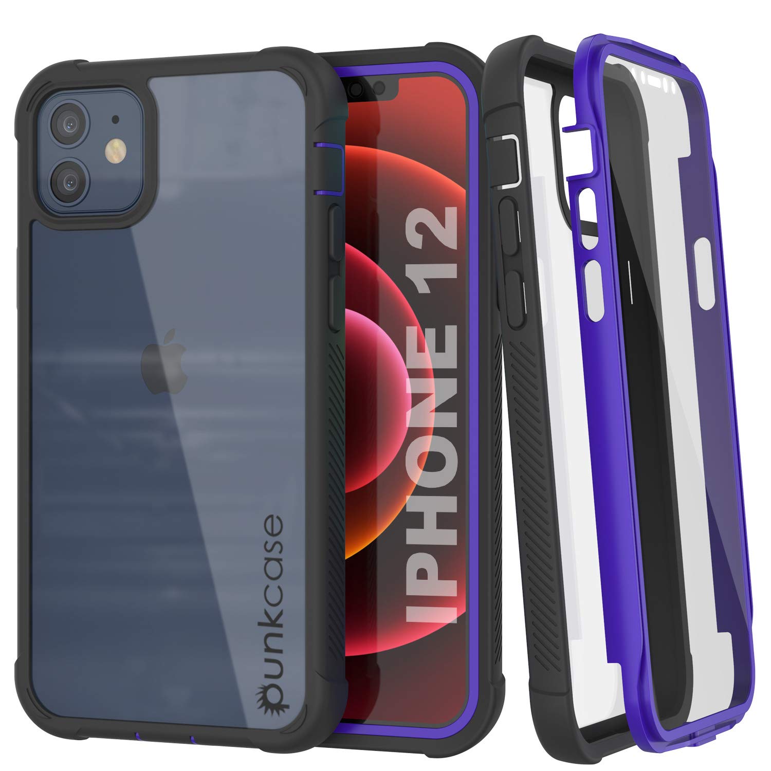 PunkCase iPhone 12 Case [Spartan Series] Clear Rugged Heavy Duty Cover W/Built in Screen Protector | Ultra Slim 360 Full Body Protection For iPhone 12 (2020) (6.1") [Purple]