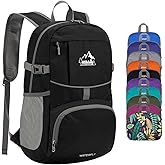 WATERFLY Hiking Packable Daypack Backpack: 25L Ultra Lightweight Day Pack for Woman Man - Small Compact Folding Back Pack for Outdoor Sport Cycling Camping Travel Trip - Black
