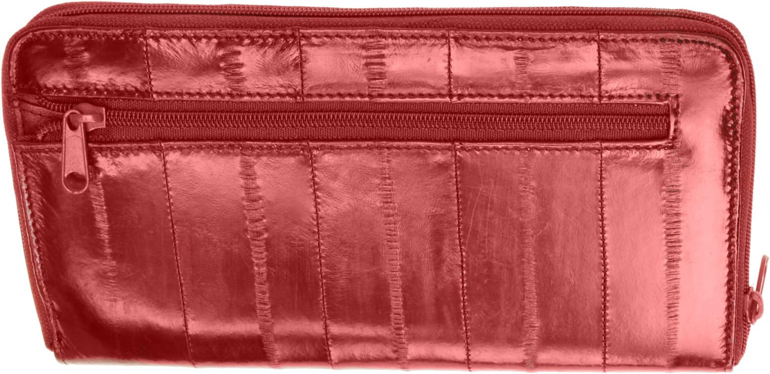 Womens Eel Skin Large Zip Around Wallet, Red