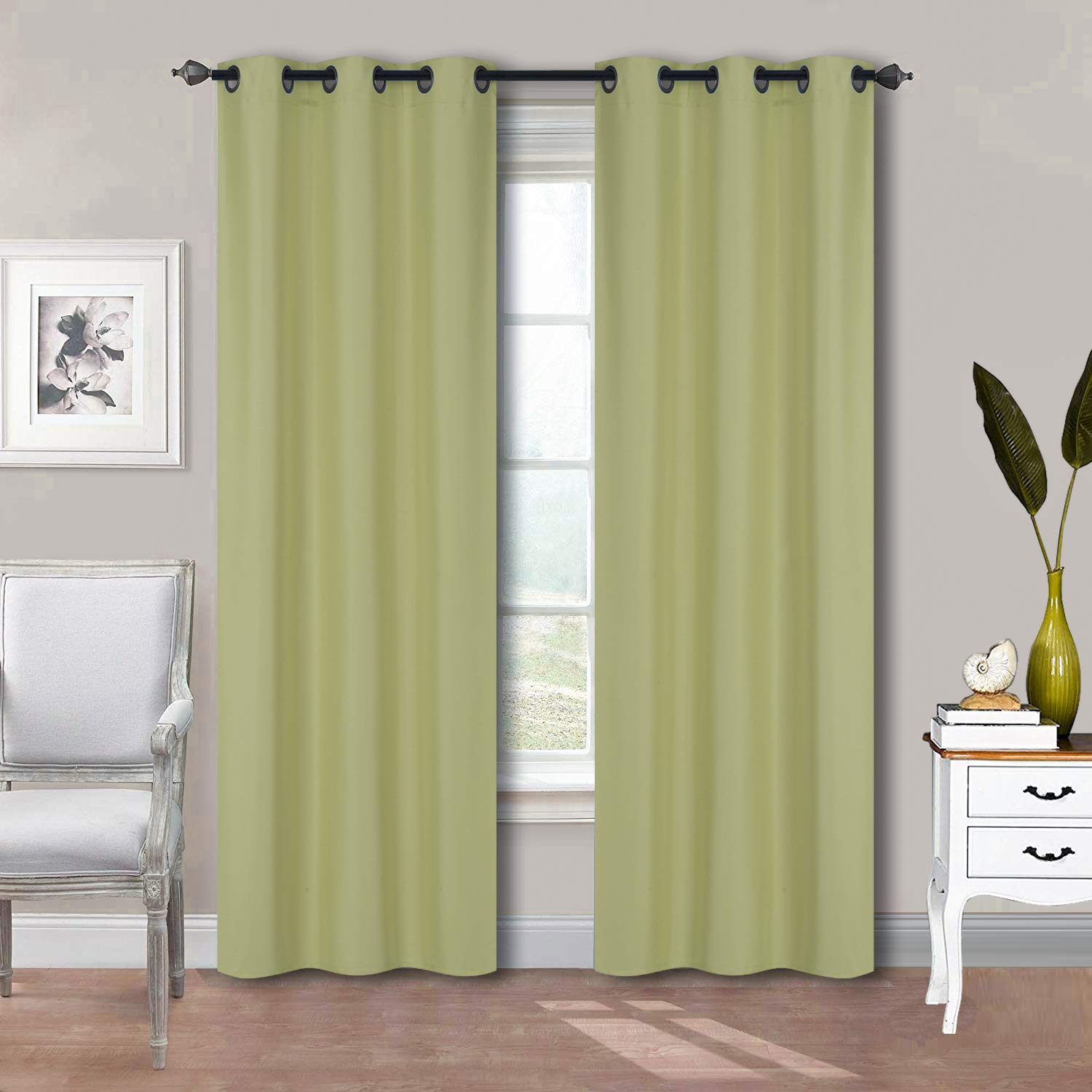 Home Collection 2 Panels 100% Blackout Curtain Set Solid Color with Rod Pocket Grommet Drapes for Kitchen, Dinning Room, Bathroom, Bedroom,Living Room Window New (74” Wide X 83” Long, Sage) — image 1