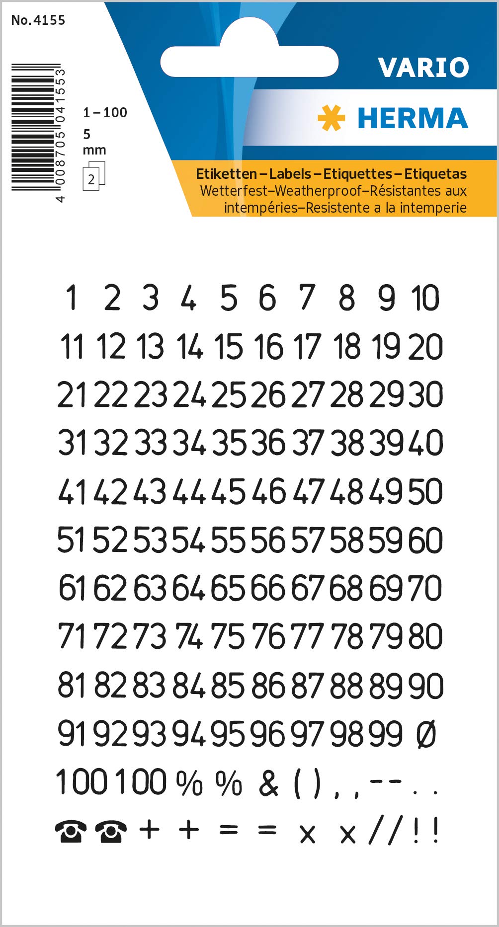 HERMA 4155 Number Stickers Black 0-9, Pack of 250, Font Size 5 mm, Self-Adhesive, Weatherproof, Mini, Number Number Adhesive Numbers Stickers, House Numbers Made of Film for Sticking, Transparent