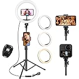 U PHITNIS 10" Selfie Ring Light with 63" Tripod Stand & Phone Holder Dimmable Led Light for Live Stream/Tiktok/YouTube/Video/