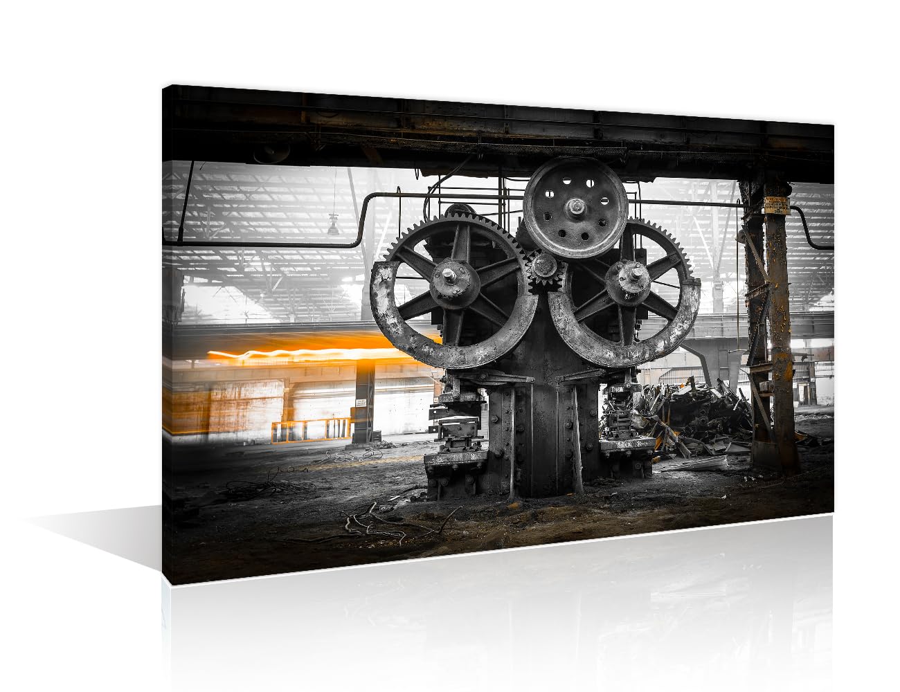 TISHIRON Vintage Machine Canvas Wall Art Steampunk Wall Decor for Bedroom Abandoned Metallurgical Firm Waiting for a Demolition Posters and Prints Framed Ready to Hang (16" Wx24 H)