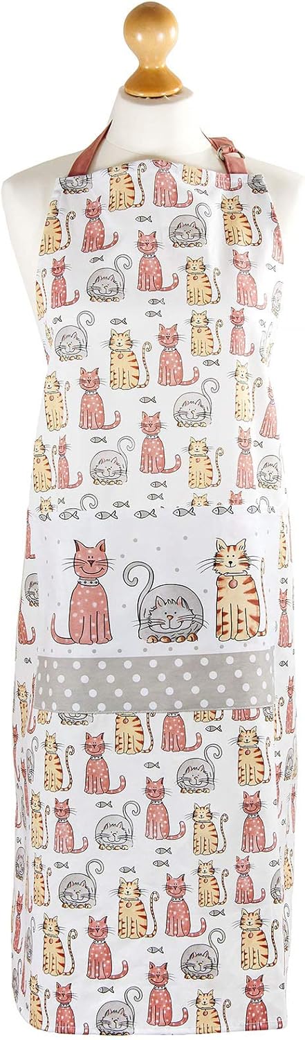 SPOTTED DOG GIFT COMPANY Cat Apron for Women Kitchen Cooking Apron with Pocket, 100% Cotton Adjustable