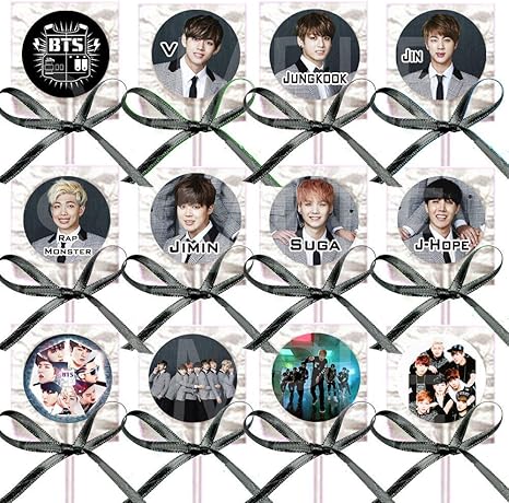 Amazon Com K Pop Boy Band Assorted Images Lollipops Party Favors Supplies Decorations W Black Ribbon Bows Party Favors 12 Pcs South Korean Boy Band Jin Suga J Hope Rm Jimin V Jungkook Health