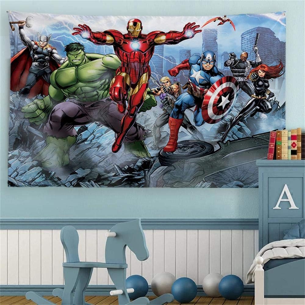 Baccessor Super Hero Tapestry Spider Man, Hulk, Captain America, Black Panther and Iron Man Marvel Fans Favorite American Hero Tapestry for Boy's Bedroom, 60" W x 40" L (150cmx100cm) - Super Hero