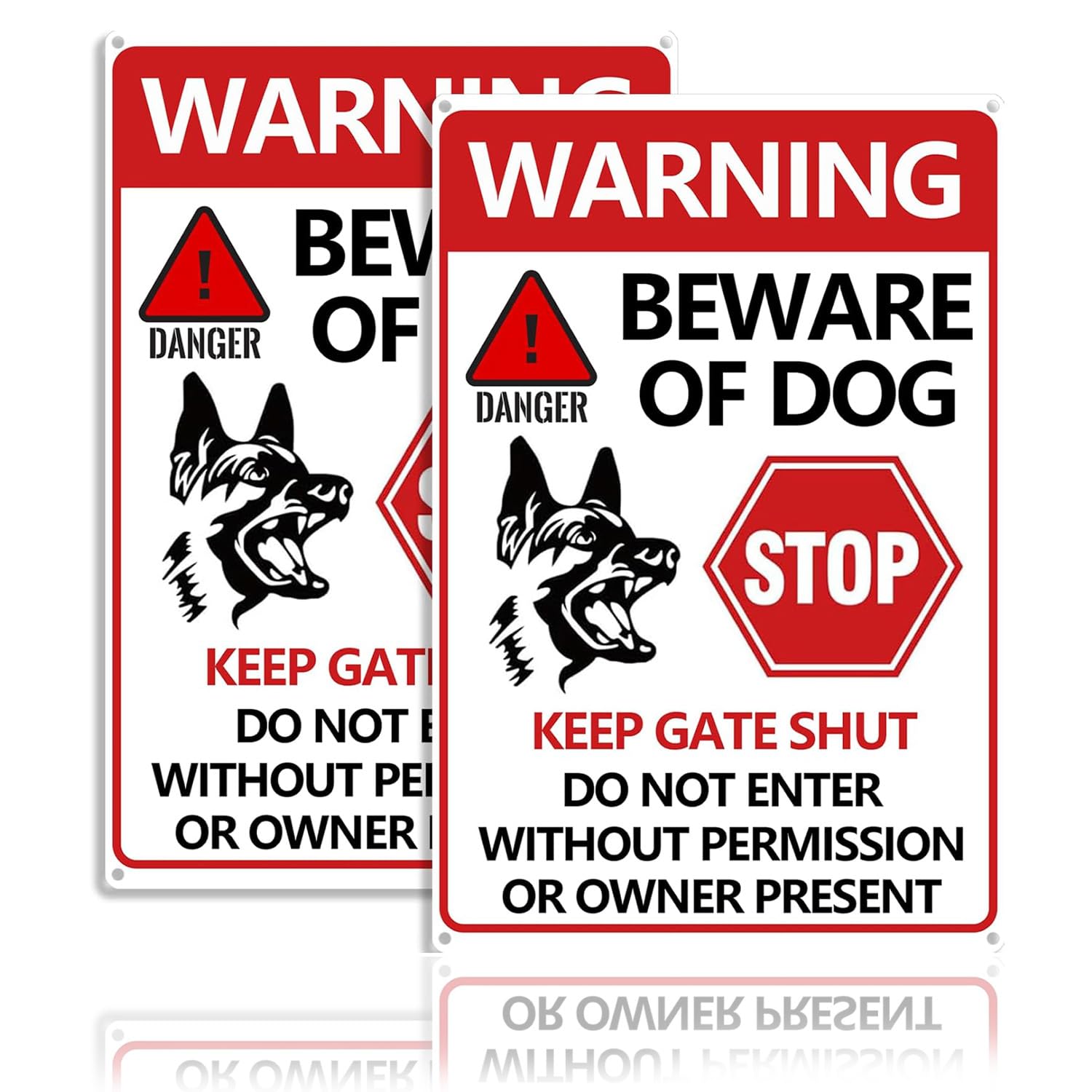 Beware of Dog Sign 2 Pack, Dog Warning Tin Signs Rust Free Fade Resistant UV Protected Reflective | Dog Sign Safety Sign for Outdoor Gate Wall Fence 30 * 20cm